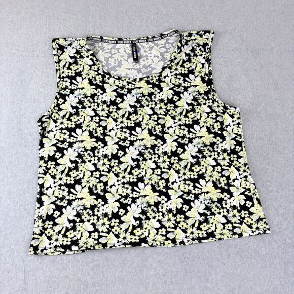 Steve Madden Tops - STEVE MADDEN Floral Sleeveless Tank Top Women’s 2X Black Yellow Casual
